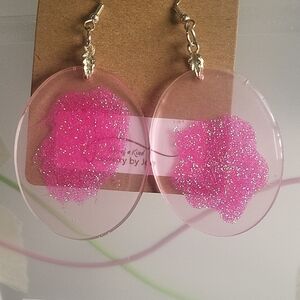 Pink Glitter Flower Earrings